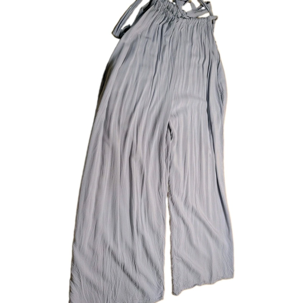 Zenana Women's Overalls Size M Gray Casual Adjustable Tie Fun Capri Gauzy Fabric